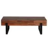 24 in. Brown and Black Iron Frame Butcher Block Rectangular Reclaimed Wood Coffee Table by The Urban Port