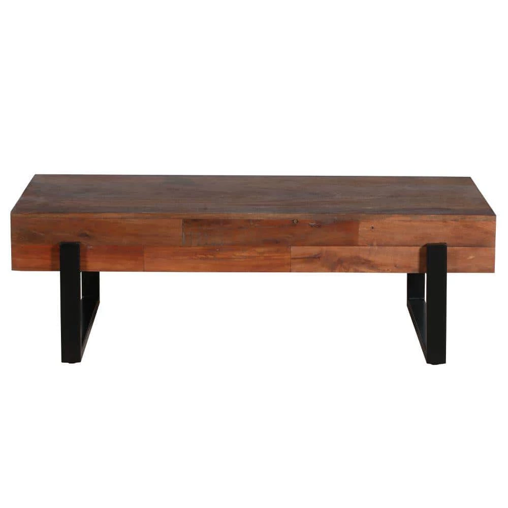 24 in. Brown and Black Iron Frame Butcher Block Rectangular Reclaimed Wood Coffee Table by The Urban Port 1 24 in. Brown and Black Iron Frame Butcher Block Rectangular Reclaimed Wood Coffee Table by The Urban Port