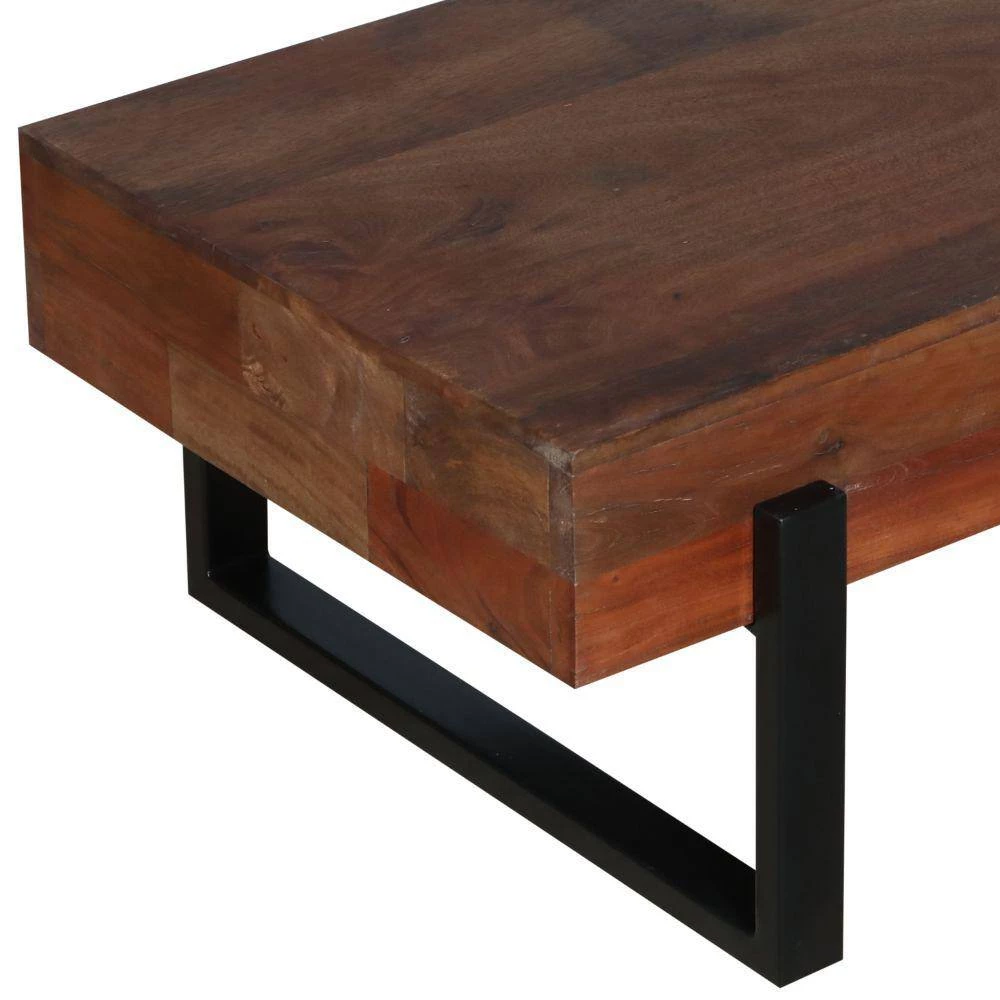 24 in. Brown and Black Iron Frame Butcher Block Rectangular Reclaimed Wood Coffee Table by The Urban Port 4 24 in. Brown and Black Iron Frame Butcher Block Rectangular Reclaimed Wood Coffee Table by The Urban Port - Image 4