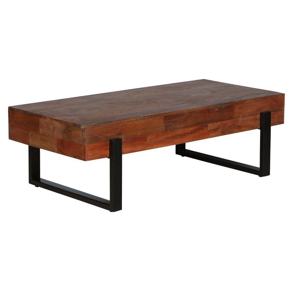 24 in. Brown and Black Iron Frame Butcher Block Rectangular Reclaimed Wood Coffee Table by The Urban Port 2 24 in. Brown and Black Iron Frame Butcher Block Rectangular Reclaimed Wood Coffee Table by The Urban Port - Image 2