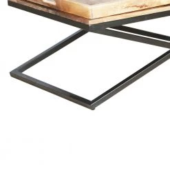 24 in. Brown and Black X-Iron Base 2 Trays Rectangular Mango Wood Farmhouse Coffee Table by The Urban Port -The Urban Port Sales brown and black the urban port coffee tables upt 262389 1f 1000