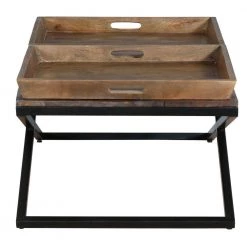 24 in. Brown and Black X-Iron Base 2 Trays Rectangular Mango Wood Farmhouse Coffee Table by The Urban Port -The Urban Port Sales brown and black the urban port coffee tables upt 262389 4f 1000