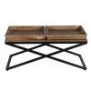 24 in. Brown and Black X-Iron Base 2 Trays Rectangular Mango Wood Farmhouse Coffee Table by The Urban Port