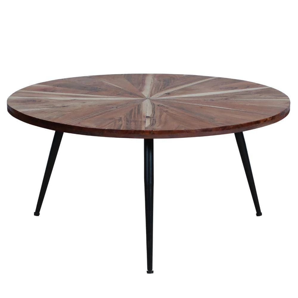 31 in. Brown and Black Round Mango Wood Sunburst Design Tapered Iron Legs Coffee Table by The Urban Port 1 31 in. Brown and Black Round Mango Wood Sunburst Design Tapered Iron Legs Coffee Table by The Urban Port