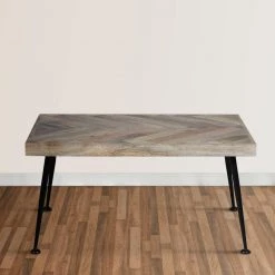 26 in. Brown and Black Iron Legs Herringbone Design Rectangular Mango Wood Coffee Table by The Urban Port -The Urban Port Sales brown and black the urban port coffee tables upt 262396 fa 1000