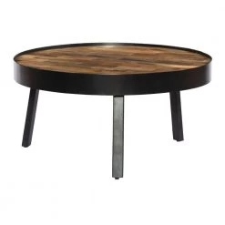 30 in. L Brown and Black Round Mango Wood Coffee Table with Metal Tripod Base by The Urban Port
