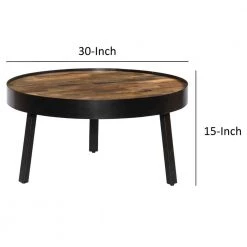 30 in. L Brown and Black Round Mango Wood Coffee Table with Metal Tripod Base by The Urban Port -The Urban Port Sales brown and black the urban port coffee tables upt 262404 fa 1000