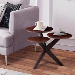 36 in Modern Brown and Black Round Coffee Table with 3-Tier Wooden Top and Boomerang Legs by The Urban Port -The Urban Port Sales brown and black the urban port coffee tables upt 263263 31 1000