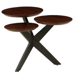 36 in Modern Brown and Black Round Coffee Table with 3-Tier Wooden Top and Boomerang Legs by The Urban Port