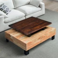 36 in. Brown and Black Square Wooden Farmhouse Coffee Table with 2 Drawers and Open Bottom Shelf by The Urban Port -The Urban Port Sales brown and black the urban port coffee tables upt 263760 66 1000