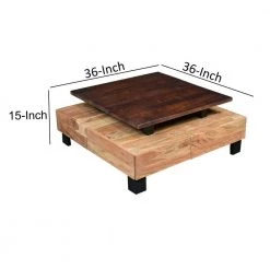 36 in. Brown and Black Square Wooden Farmhouse Coffee Table with 2 Drawers and Open Bottom Shelf by The Urban Port -The Urban Port Sales brown and black the urban port coffee tables upt 263760 fa 1000