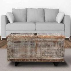 18 in. Gray and Brown Rectangular Mango Wood Trunk Coffee Table with Metal Sled Base by The Urban Port -The Urban Port Sales brown and black the urban port coffee tables upt 263775 31 1000