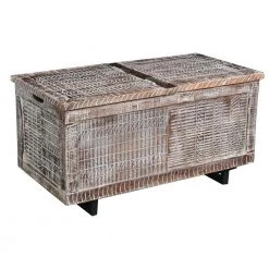 18 in. Gray and Brown Rectangular Mango Wood Trunk Coffee Table with Metal Sled Base by The Urban Port