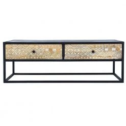 45 in. Brown and Black Rectangular Mango Wood Coffee Table with Metal Frame and 2 Drawers by The Urban Port
