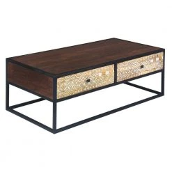 45 in. Brown and Black Rectangular Mango Wood Coffee Table with Metal Frame and 2 Drawers by The Urban Port -The Urban Port Sales brown and black the urban port coffee tables upt 270555 c3 1000