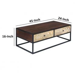 45 in. Brown and Black Rectangular Mango Wood Coffee Table with Metal Frame and 2 Drawers by The Urban Port -The Urban Port Sales brown and black the urban port coffee tables upt 270555 fa 1000