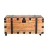 Blake 41 in. Brown and Black Rectangle Solid Wood Trunk Coffee Table with Metal Rivets and Caster Wheels by The Urban Port