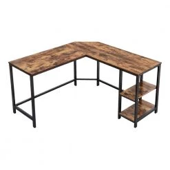 29.9 in. H Brown and Black L-Shape Wood and Metal Frame Computer Desk with 2-Shelves by The Urban Port