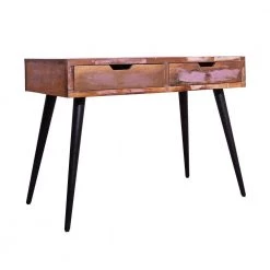 43 in. Brown and Black Rectangle Wooden 2 Drawer Console Table with Angled Legs and Multi Tone Pastel Accent by The Urban Port