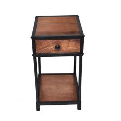 Brown and Black Metal Framed Mango Wood End Table with Drawer and Open Base by The Urban Port -The Urban Port Sales brown and black the urban port end side tables upt 186119 4f 1000
