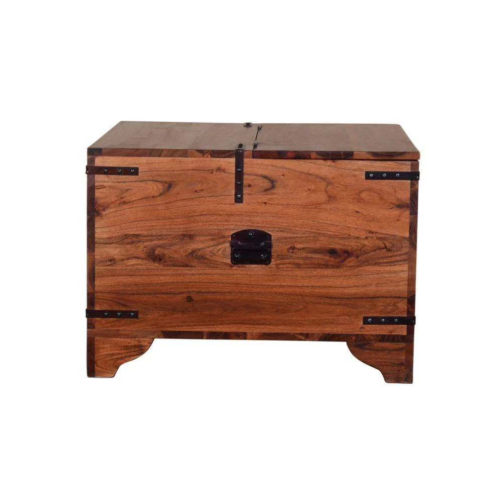17.5 in. H Brown and Black Trunk Shape Mango Wood Storage Side/ End Table with Hinged Top by The Urban Port 9 17.5 in. H Brown and Black Trunk Shape Mango Wood Storage Side/ End Table with Hinged Top by The Urban Port - Image 9
