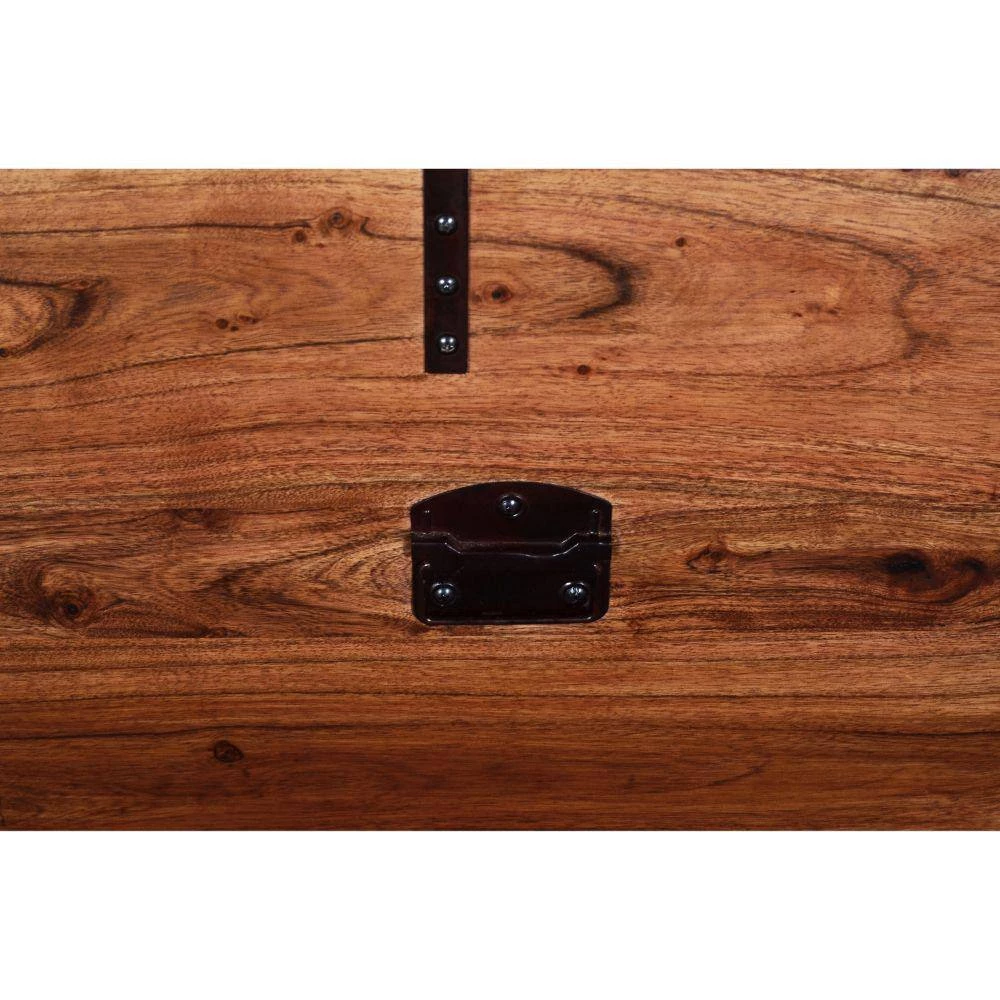 17.5 in. H Brown and Black Trunk Shape Mango Wood Storage Side/ End Table with Hinged Top by The Urban Port 7 17.5 in. H Brown and Black Trunk Shape Mango Wood Storage Side/ End Table with Hinged Top by The Urban Port - Image 7