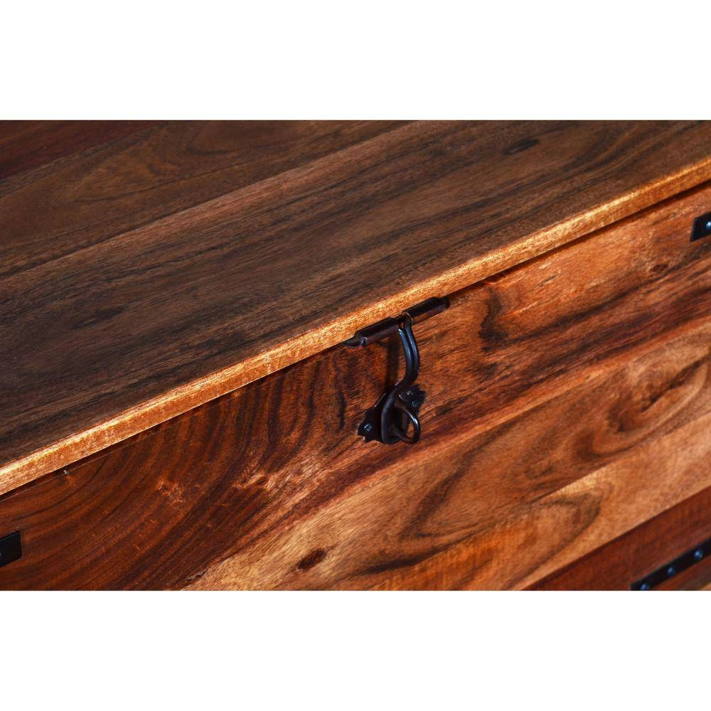 17.5 in. H Brown and Black Trunk Shape Mango Wood Storage Side/ End Table with Hinged Top by The Urban Port 5 17.5 in. H Brown and Black Trunk Shape Mango Wood Storage Side/ End Table with Hinged Top by The Urban Port - Image 5