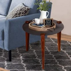 24 in. W Brown and Black Metal Round Top Side End Table with Tapered Legs by The Urban Port -The Urban Port Sales brown and black the urban port end side tables upt 238065 31 1000