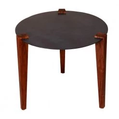 24 in. W Brown and Black Metal Round Top Side End Table with Tapered Legs by The Urban Port