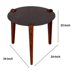24 in. W Brown and Black Metal Round Top Side End Table with Tapered Legs by The Urban Port -The Urban Port Sales brown and black the urban port end side tables upt 238065 76 1000