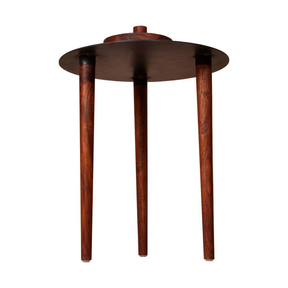 18 in. W Brown and Black Metal Round Top Side Table with Rotatable Tray and Tripod Legs by The Urban Port 5 18 in. W Brown and Black Metal Round Top Side Table with Rotatable Tray and Tripod Legs by The Urban Port - Image 5