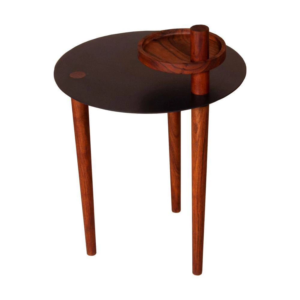 18 in. W Brown and Black Metal Round Top Side Table with Rotatable Tray and Tripod Legs by The Urban Port 3 18 in. W Brown and Black Metal Round Top Side Table with Rotatable Tray and Tripod Legs by The Urban Port - Image 3