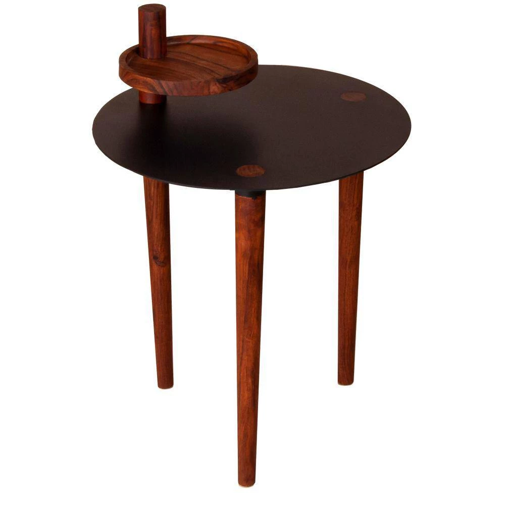 18 in. W Brown and Black Metal Round Top Side Table with Rotatable Tray and Tripod Legs by The Urban Port 2 18 in. W Brown and Black Metal Round Top Side Table with Rotatable Tray and Tripod Legs by The Urban Port - Image 2
