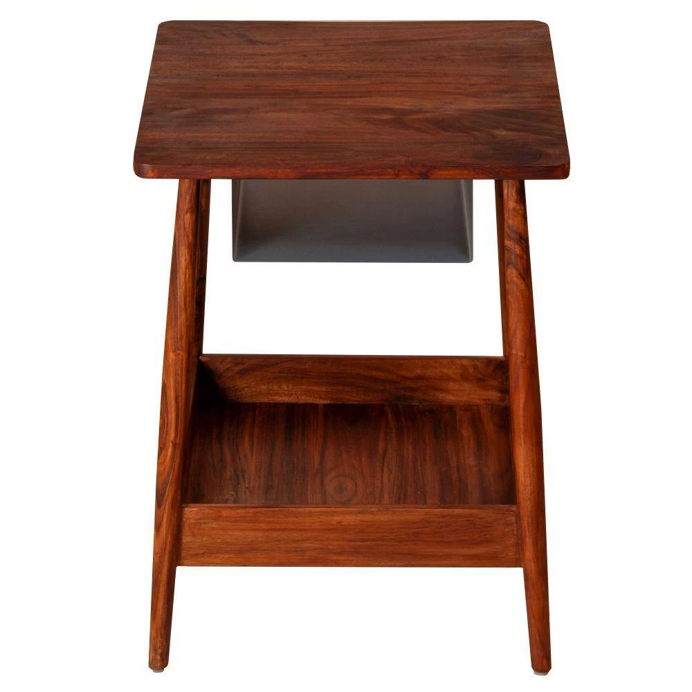 21.5 in. Brown and Black Square Handcrafted 2 Tone Acacia Wood Side Table Nightstand with Metal Cubby and Bottom Shelf by The Urban Port 7 21.5 in. Brown and Black Square Handcrafted 2 Tone Acacia Wood Side Table Nightstand with Metal Cubby and Bottom Shelf by The Urban Port - Image 7