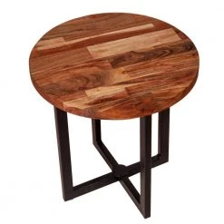 18 in. Brown and Black Round Solid Acacia Wood Tabletop End Side Table with Steel Frame by The Urban Port