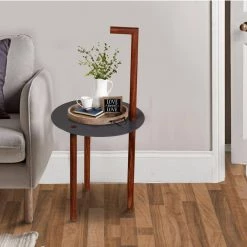 14 in. W Brown and Black Round Metal Top End Table with Inbuilt Wooden Pole by The Urban Port -The Urban Port Sales brown and black the urban port end side tables upt 238079 31 1000
