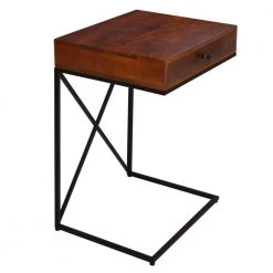 18 in. Brown and Black Rectangle Wooden Sofa Side Table with 1 Drawer and Metal Frame by The Urban Port