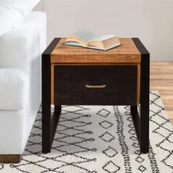 24 in. Brown and Black Single Drawer Wooden Side Table with Metal Frame by The Urban Port -The Urban Port Sales brown and black the urban port end side tables upt 242953 31 1000