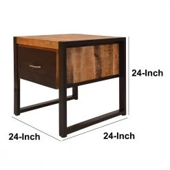 24 in. Brown and Black Single Drawer Wooden Side Table with Metal Frame by The Urban Port -The Urban Port Sales brown and black the urban port end side tables upt 242953 fa 1000