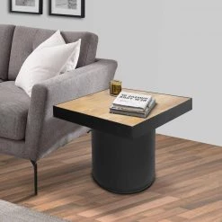 26 in. Brown and Black Wooden Side Table with Block Metal Base by The Urban Port 19 26 in. Brown and Black Wooden Side Table with Block Metal Base by The Urban Port -The Urban Port Sales brown and black the urban port end side tables upt 247102 31 1000