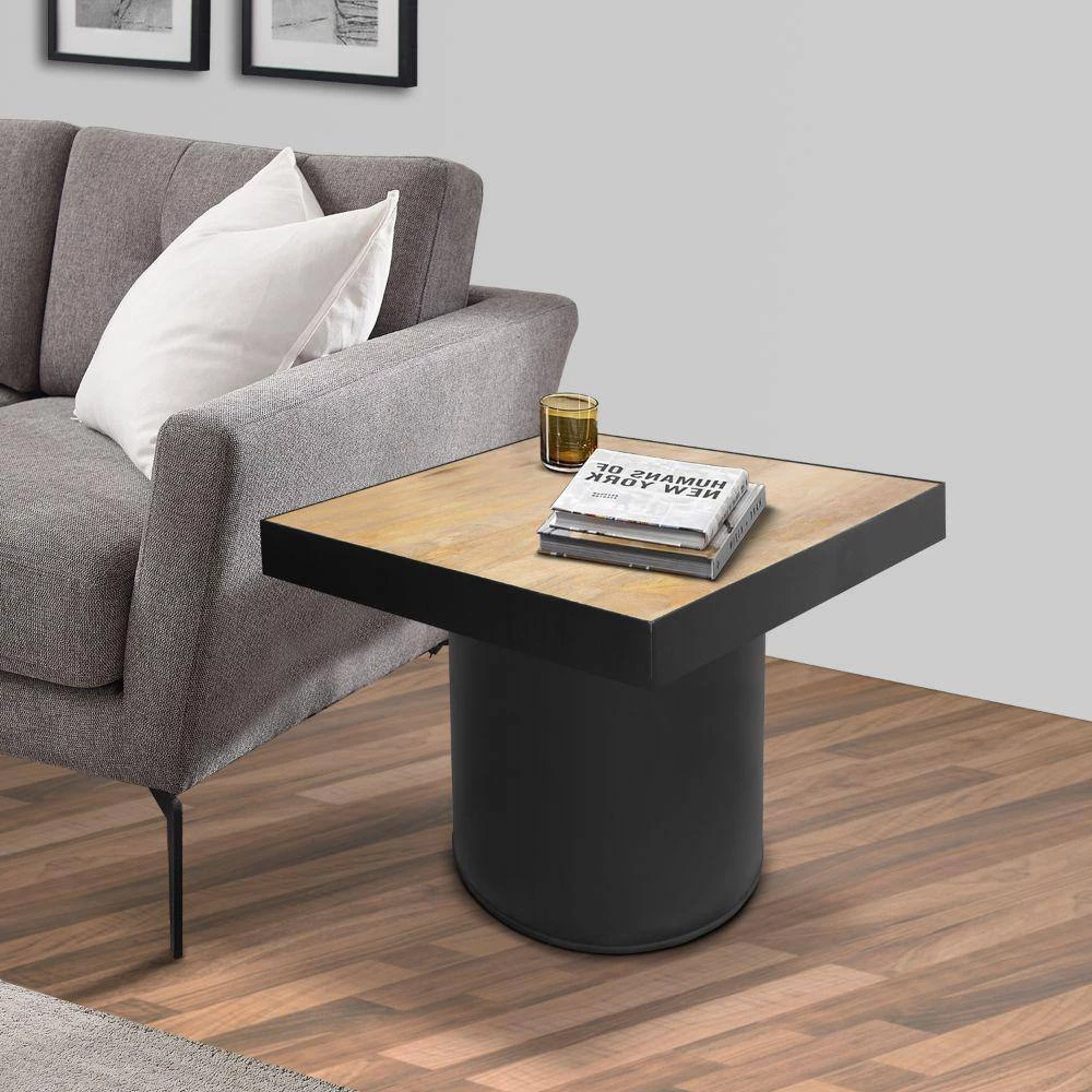 26 in. Brown and Black Wooden Side Table with Block Metal Base by The Urban Port 10 26 in. Brown and Black Wooden Side Table with Block Metal Base by The Urban Port - Image 10