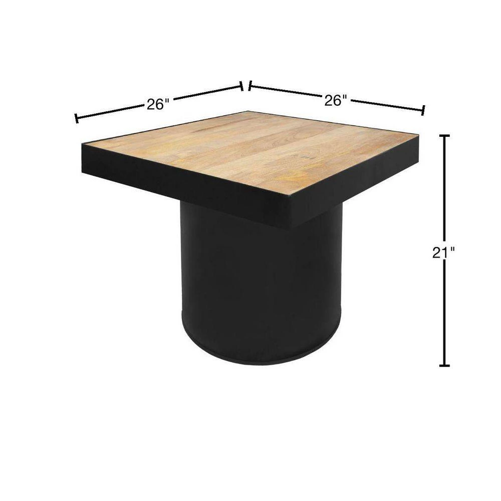 26 in. Brown and Black Wooden Side Table with Block Metal Base by The Urban Port 3 26 in. Brown and Black Wooden Side Table with Block Metal Base by The Urban Port - Image 3