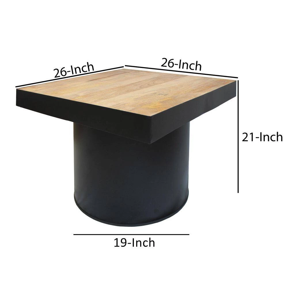 26 in. Brown and Black Wooden Side Table with Block Metal Base by The Urban Port 8 26 in. Brown and Black Wooden Side Table with Block Metal Base by The Urban Port - Image 8