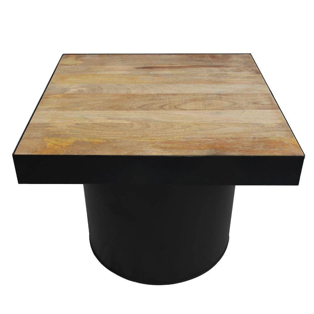 26 in. Brown and Black Wooden Side Table with Block Metal Base by The Urban Port 2 26 in. Brown and Black Wooden Side Table with Block Metal Base by The Urban Port - Image 2