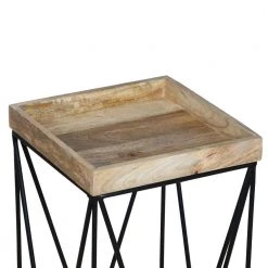 15 in. Brown and Black Mango Wood Square Tray Top V Shape Iron Accent Industrial End Side Table by The Urban Port -The Urban Port Sales brown and black the urban port end side tables upt 262395 4f 1000