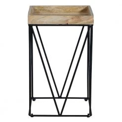 15 in. Brown and Black Mango Wood Square Tray Top V Shape Iron Accent Industrial End Side Table by The Urban Port -The Urban Port Sales brown and black the urban port end side tables upt 262395 c3 1000