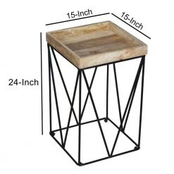 15 in. Brown and Black Mango Wood Square Tray Top V Shape Iron Accent Industrial End Side Table by The Urban Port -The Urban Port Sales brown and black the urban port end side tables upt 262395 fa 1000