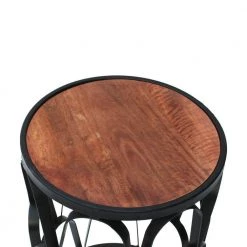 16 in. Brown and Black Lattice Cut Out Iron Frame Round Mango Wood Top End Side Table by The Urban Port -The Urban Port Sales brown and black the urban port end side tables upt 262397 1f 1000