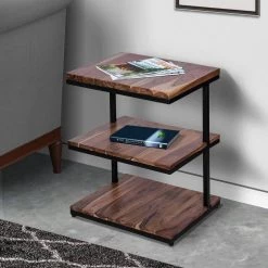 19 in. W Brown and Black Industrial End Table with 3-Tier Wooden Shelves and Metal Frame by The Urban Port -The Urban Port Sales brown and black the urban port end side tables upt 263597 31 1000