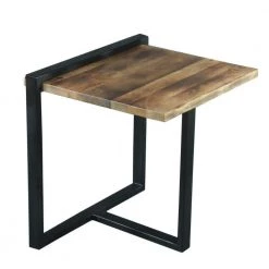 Industrial 18 in. Brown and Black End Table with Rectangular Wooden Top and Metal Frame by The Urban Port